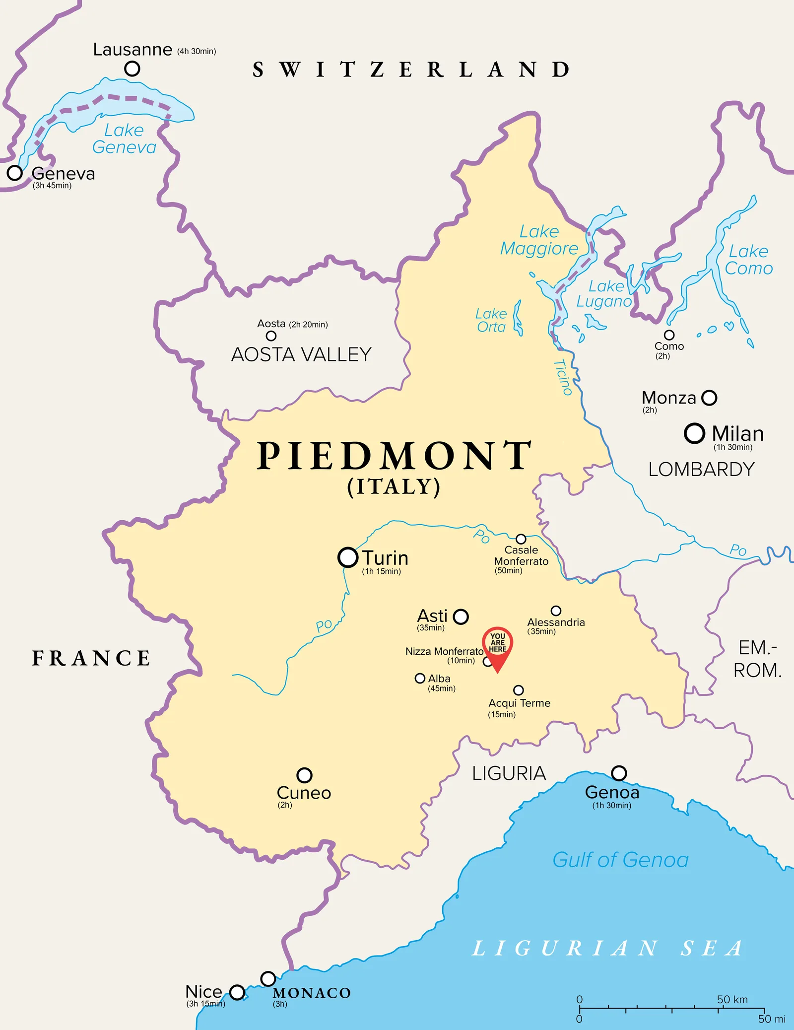 Piedmont tourist map